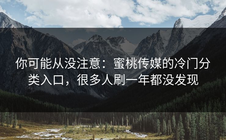 你可能从没注意：蜜桃传媒的冷门分类入口，很多人刷一年都没发现
